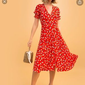 Faithful the Brand Ari Red Floral Midi Dress